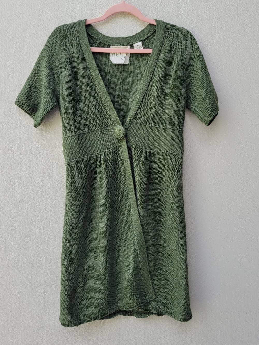 KENJI Green Knit Short Sleeve Wrap Dress Size M Women